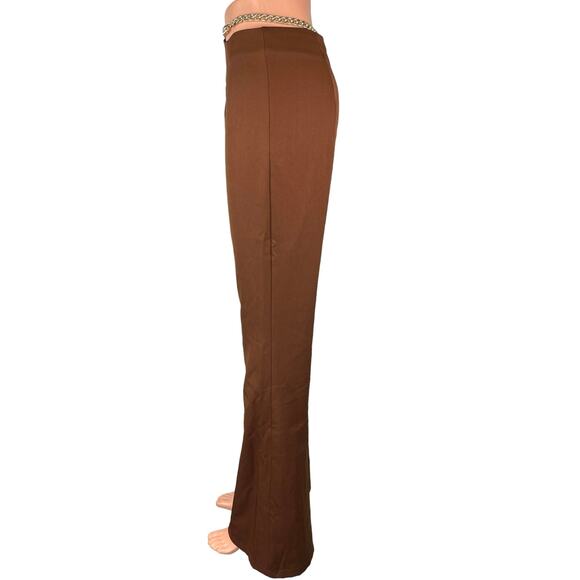 Princess Polly Brown Chain Belt Flared Leg Stretch Ankle Trousers Pants Size 4 - Picture 2 of 6